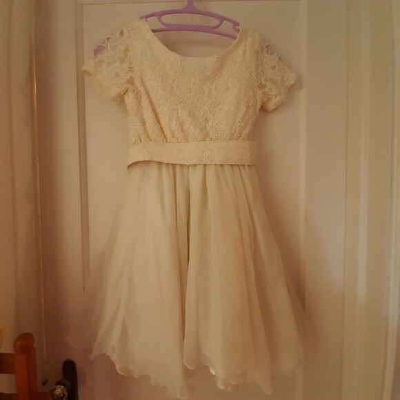 Vtg Girls sz 10 FULL CIRCLE Ivory Off-White Lace & Sheer Dress - Maya and Me USA - Picture 3 of 12